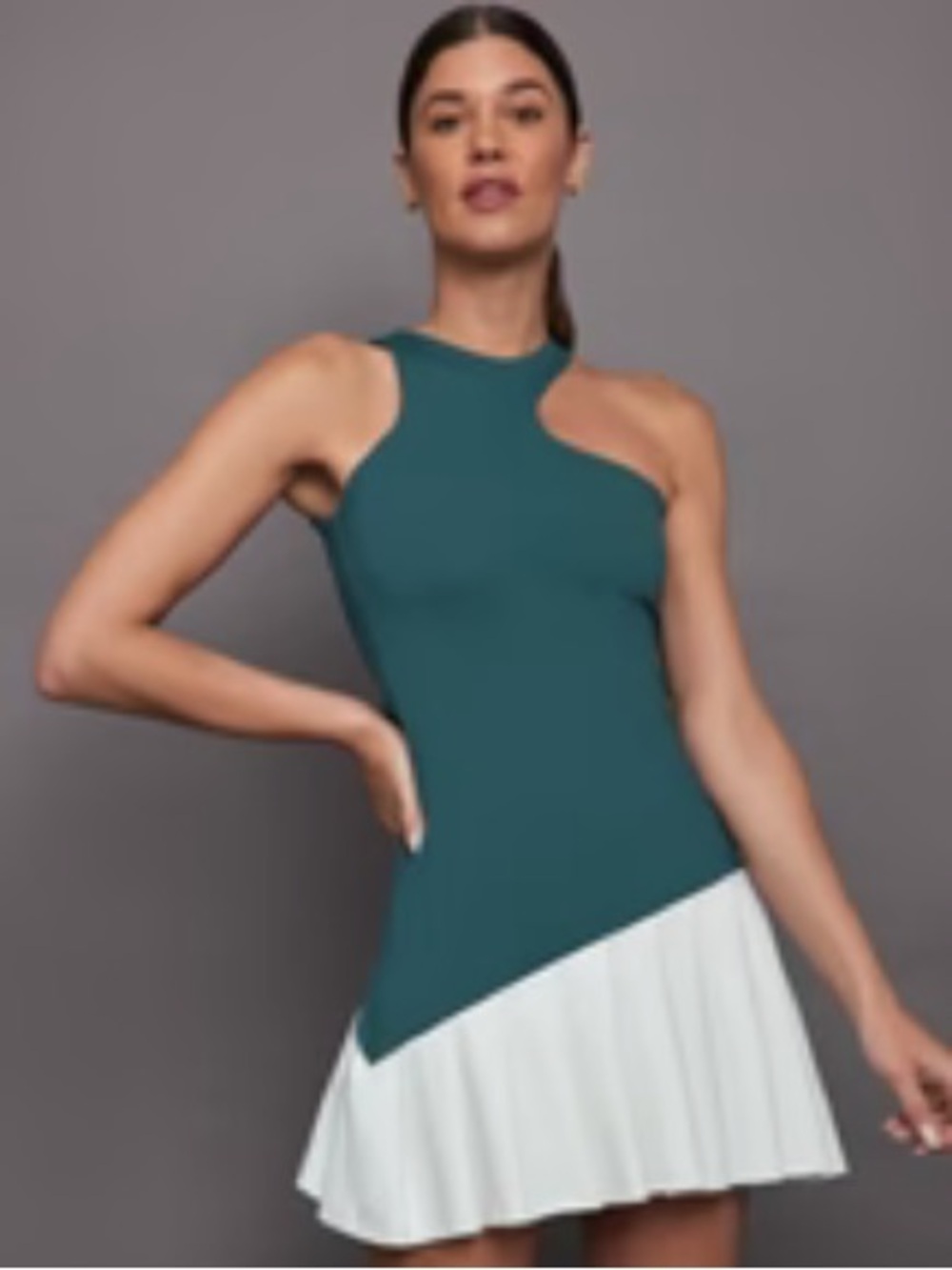 Asymmetrical Teal and White Cutout Dress